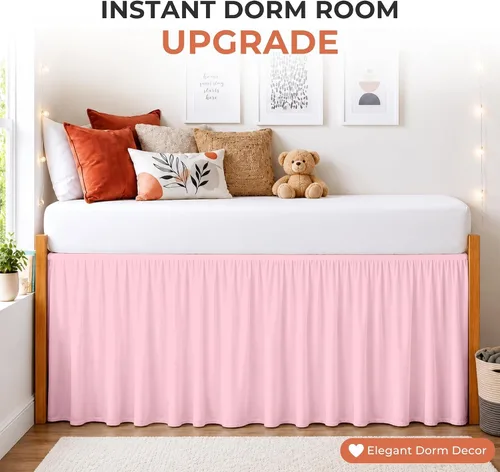 Vista 77 de Dorm Ruffle Twin XL 28" Drop Extra Long BedSkirt, Premium Brushed Microfiber Tailored Drop, Put On Elastic Long Dust Ruffle, Split Corner, Bedroom