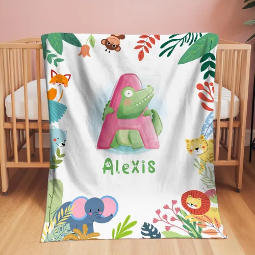 Vista 2 de Manta de bebé personalizada con nombre, manta de nombre personalizado para niños, mantas de franela suave en Pascua, regalos personalizados de bebé