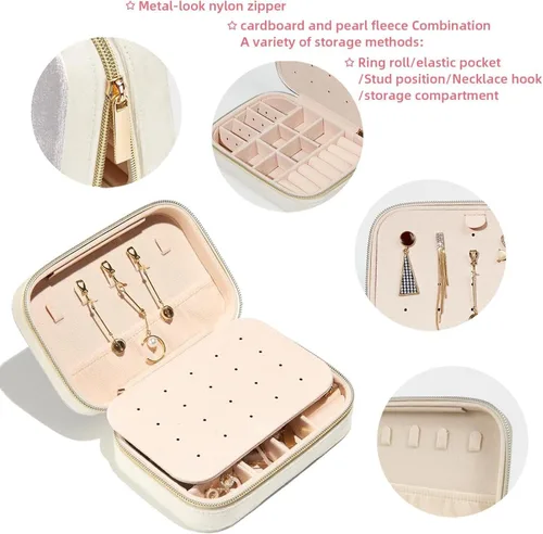 Vista 3 de Joyero pequeño de viaje para mujeres y niñas, bonito estuche organizador de joyas de conejillo de indias en acuarela para collares, aretes, anillos