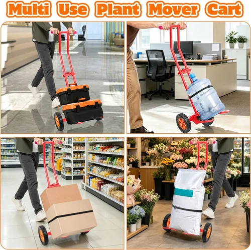 Vista 7 de Carrito de plantas con ruedas, carrito resistente para plantas, carrito de mudanza de plantas de 175 libras con brazo de agarre ajustable, correa