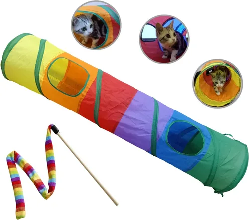 Vista 12 de PetLike Túnel para gatos de interior plegable para mascotas, tubo emergente para mascotas, escondite, juguetes de juego para gatos con pelota