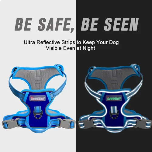 Vista 13 de BARKBAY - Arnés para perro sin tirones con clip frontal, material resistente y reflectante, asa de fácil control para pasear perros grandes