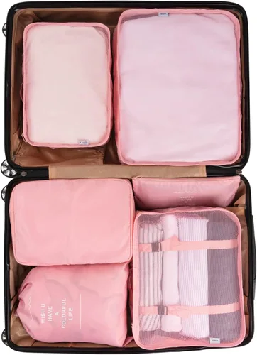 Vista 4 de Adwaita - Juego de 6 cubos organizadores de equipaje para viajes (rosa)
