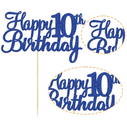 Vista 3 de Gyufise 1 decoración para pastel de cumpleaños número 10 con purpurina azul para tarta de 10 años de edad, decoraciones fabulosas para tartas