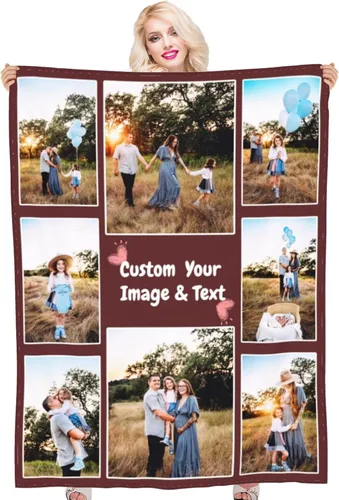 Vista 19 de Manta de fotos personalizada con texto fotográfico, mantas personalizadas, regalos personalizados para cumpleaños, aniversario, graduación