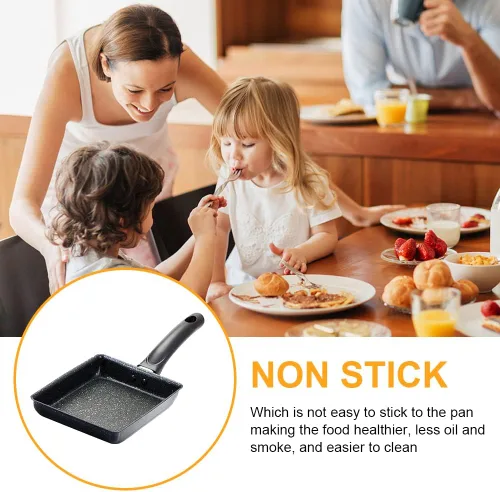 Vista 7 de LOQJSS - Juego de sartenes Tamagoyaki, sartén japonesa para tortilla de 5.9 x 7 pulgadas, sartén rectangular para huevos y cepillo de silicona