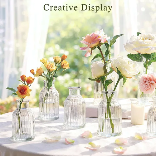 Vista 3 de DOMESTAR - 16 jarrones pequeños de 3.8 pulgadas para flores Florero de cristal para centros de mesa, recepción de boda, decoración moderna