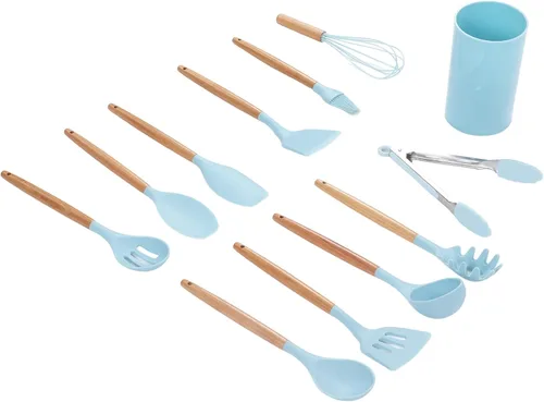 Vista 5 de 12PCS Kitchen Utensil Set, Non Stick Cooking Utensils with Wooden Handle, Silicone Kitchenware for Home and Restaurant Use, Includes Oil Brush