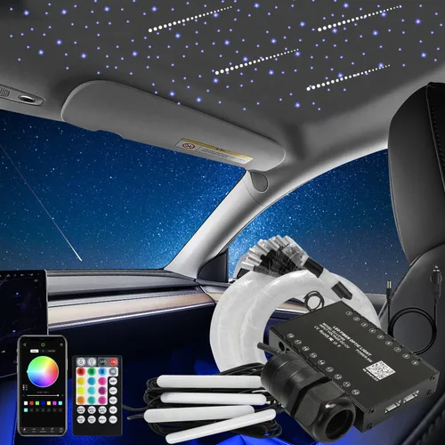 Vista 10 de AKEPO Kit de luces de fibra óptica 3 en 1 con control de aplicación, luz de estrella, estrella fugaz+sincronización de música activada debajo