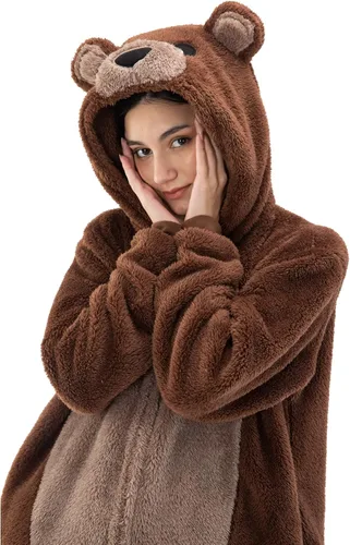 Vista 9 de COSUSKET Snug Fit Unisex Adult Onesie Pajamas, Flannel Cosplay Animal One Piece Halloween Costume Sleepwear Homewear