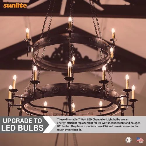 Vista 6 de Sunlite Bombilla LED B13 Torpedo decorativa, 7 vatios (60 W = ), 500 lúmenes, 120 voltios, regulable, base E26, certificación ETL, torpedo