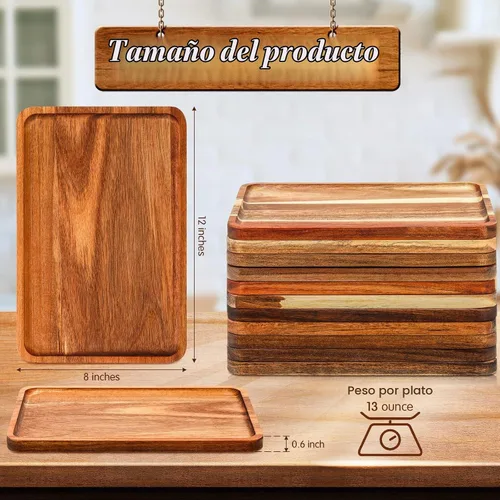 Vista 2 de Roshtia 12 Pcs Bandeja de Servir de Madera de Acacia Rectangular Bandeja de Servir de Madera Platos de Cena de Navidad Tabla de Queso y Charcutería