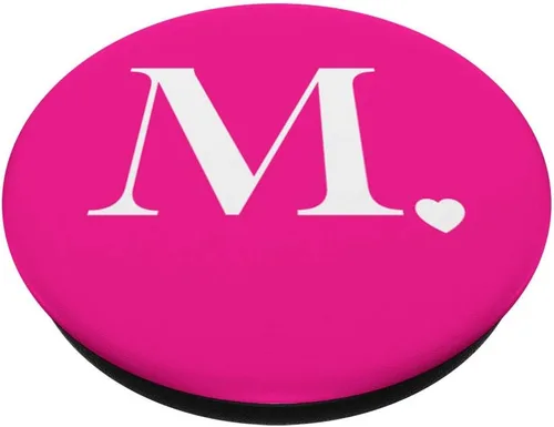 Vista 2 de PopSockets - Agarre y soporte para teléfonos y tabletas, diseño de letra M, color rosa y blanco