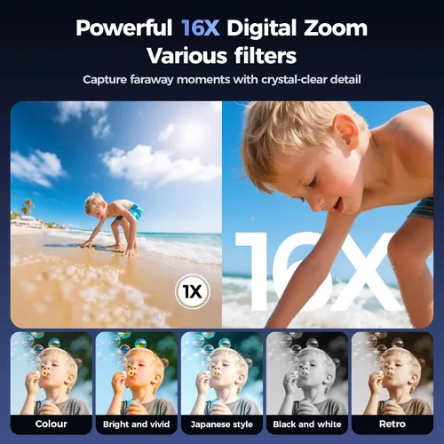 Vista 4 de Cámara digital 4K: cámaras de 64MP para fotografía vlogging - Cámara fotográfica con zoom 16X Regalos para adolescentes de 8 9 10 11 12 13 14 15 16