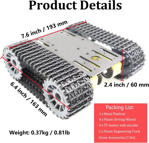 Vista 2 de SmaringWing Kit de chasis de tanque robótico inteligente de metal a control remoto con 4 motores DC TT para Arduino UNO R3/Raspberry Pie/STEAM