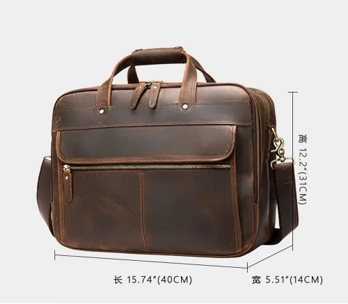 Vista 6 de Ztimi Men's Bag Retro Portable Briefcase Men's Messenger Bag Shoulder Bag Horizontal Computer Bag Large