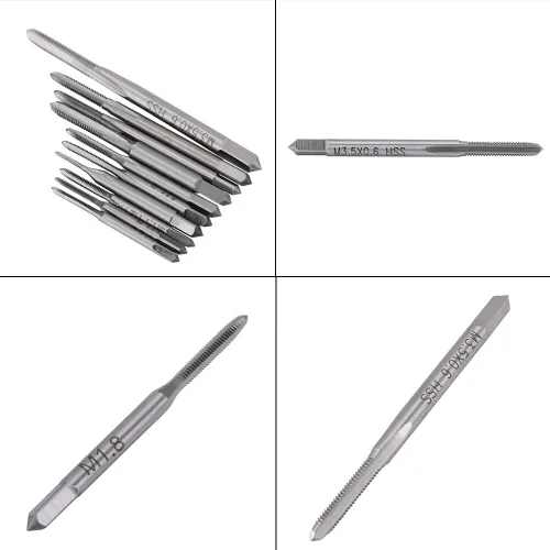 Vista 4 de 10 piezas de roscas de rosca de mano M1 a M3.5, HSS Mini Plug Tap Tornillo Juego de taladro Herramienta de roscado, M1, M1.2, M1.4, M1.6, M1.7