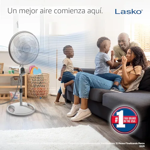Vista 2 de Lasko 1646 - Ventilador de pedestal oscilante y ajustable con temporizador y control remoto para uso en interiores, dormitorio, sala de estar, Blanco