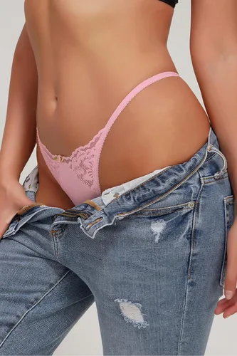Vista 3 de Banamic Ropa interior para mujer, tangas recortadas de encaje, bragas de cintura media