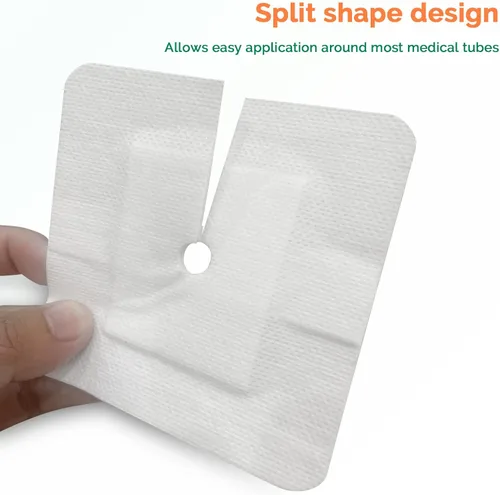 Vista 5 de Tiras adhesivas de drenaje divididas 10 x 10 cm 10 piezas Apósitos para tubo de alimentación de catéter PD Almohadillas para tubo G Cubiertas