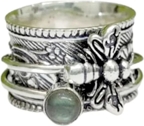 Vista 8 de Honey Bee - Anillo giratorio para mujer, plata de ley 925, hecho a mano, con piedras preciosas bohemias, anillo para el pulgar, regalo de promesa