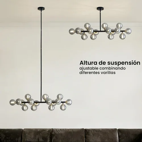 Vista 4 de 16 Luces Araña Moderna de Mediados de Siglo Negro Araña Lineal Accesorios de Iluminación Globo de Vidrio Luz Colgante Sputnik para Comedor Isla