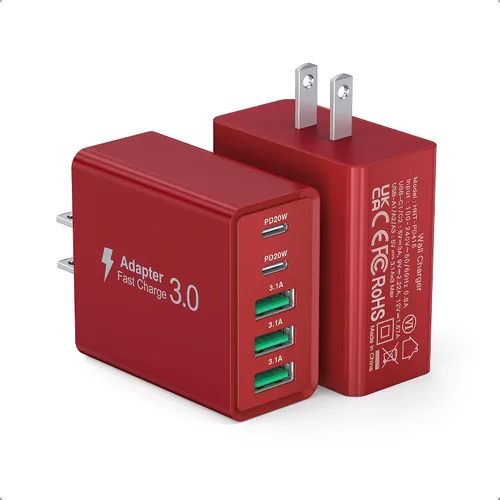 Vista 9 de [Paquete de 2] Cargador de pared USB C, bloque de cargador USB C de 60 W, bloques de carga rápida PD de 5 puertos, enchufe multipuerto 2USB C + 3USB