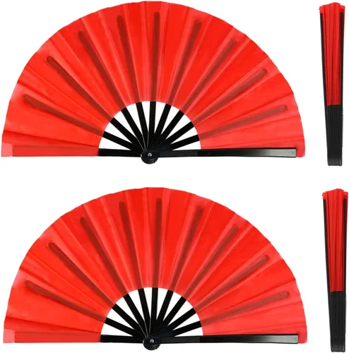 Vista 7 de Paquete de 2 ventiladores de mano plegables grandes para hombres y mujeres, fanáticos rave, ventilador chino de Kung Fu Tai Chi, abanicos de mano