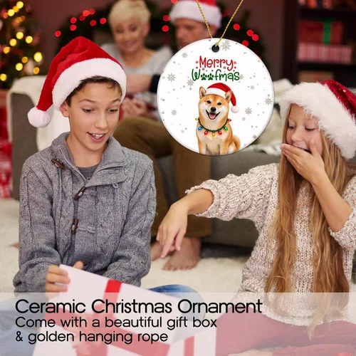 Vista 6 de Shiba Inu Gifts - Adornos navideños de cerámica para árbol y auto
