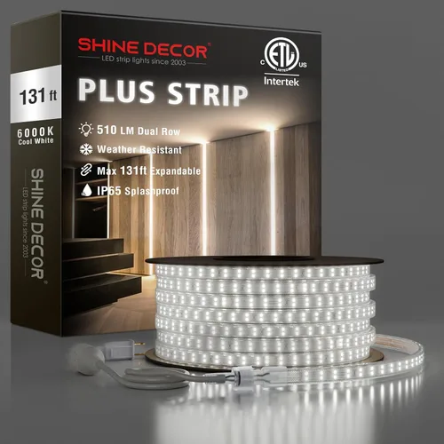 Vista 17 de Shine Decor Tira de luces LED Plus CA 120V, cuerda brillante de doble fila conectable, ETL IP65 impermeable y resistente a la intemperie para Blanco