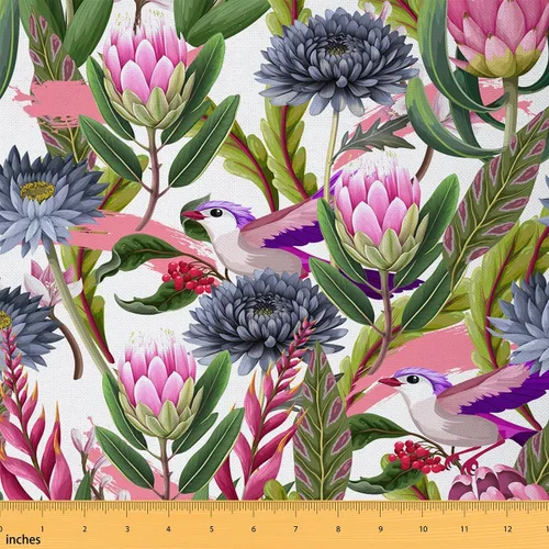 Vista 15 de Tela con Patrón de Ajolote Rosa por Yarda Estilo de Dibujos Animados Encantadora Tela de Vida Silvestre para Niños Adolescentes Flores Hojas Lindo