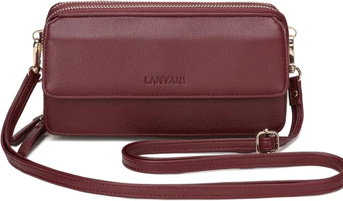 Vista 7 de Lanyani Cartera cruzada RFID con bolsillo para teléfono para mujer, cuero vegano
