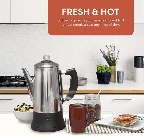 Vista 2 de SOTECH - Cafetera eléctrica de acero inoxidable con mango de tacto frío, perilla de vidrio transparente de progreso de preparación, función