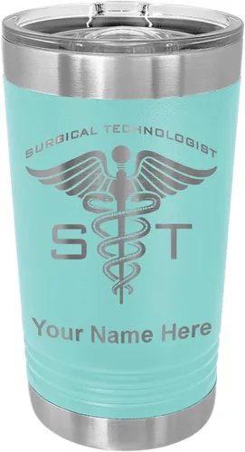 Vista 19 de LaserGram Vaso de pinta aislado al vacío de 16 onzas, ST Surgical Technologist, grabado personalizado incluido (negro)