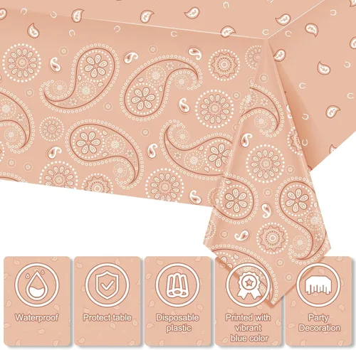 Vista 4 de Tatuo Mantel de fiesta del oeste con estampado de cachemira, mantel de bandana, mantel de plástico rectangular con flores para fiesta temática