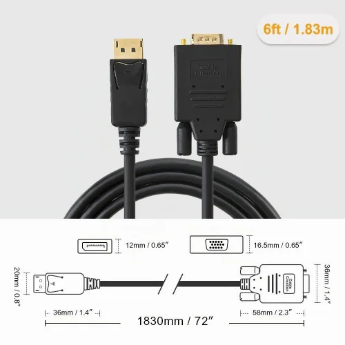 Vista 7 de CableCreation Cable Displayport a VGA de 6 pies, DisplayPort a adaptador VGA 1080P Chapado en oro 1080P @60Hz, cable DP macho estándar a VGA