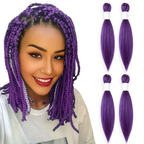 Vista 35 de Cabello trenzado burdeos, 10 pulgadas, 4 paquetes Cabello preestirado, trenzas de ganchillo cortas y rectas, textura Yaki, fibra sintética