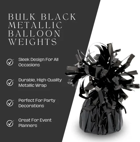 Vista 6 de Juego de 12 pesas para globos negros, decoración y suministros para fiestas