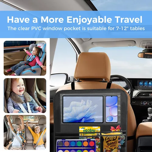 Vista 3 de Organizador de coche para asiento trasero (paquete de 2), 9 bolsillos de almacenamiento, organizador de automóvil con soporte para tableta