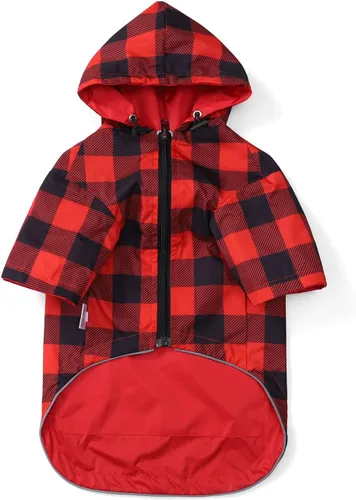 Vista 8 de Chaqueta impermeable para perros, impermeable, para razas pequeñas y medianas, cierre de cremallera, bolsillo de almacenamiento, agujero para arnés