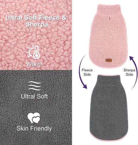 Vista 3 de cyeollo Sherpa - Abrigo reversible para perros pequeños, color rosa, talla S Warm Fleece Winter Sweater, Turtleneck Pet Vest, Adjustable Fit, Easy