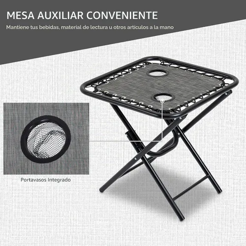 Vista 4 de Outsunny Juego de sillas Zero Gravity con mesa auxiliar, portavasos, gris