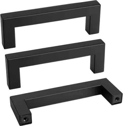 Vista 22 de Goldenwarm 1 paquete de manija cuadrada negra para cajones de gabinete de barra, de acero inoxidable, herrajes modernos para gabinetes de cocina