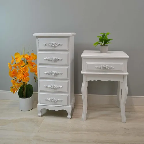 Vista 7 de Westcharm Mesita de noche vintage blanca pequeña Mesa auxiliar Queen Anne Mesa auxiliar de madera antigua Shabby Chic Mesita de noche