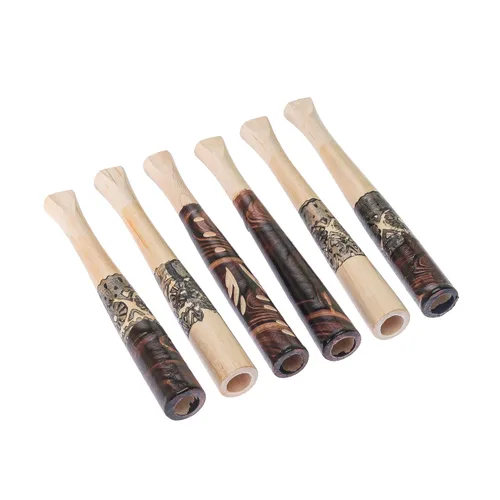 Vista 2 de Juego de 6 soportes de madera cortos para cigarrillos regulares, hechos a mano