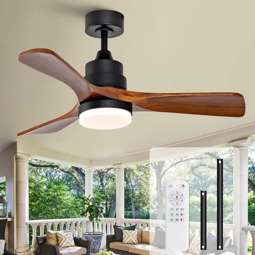 Vista 11 de Ventiladores de techo negros de 42 pulgadas con luces y control remoto, luz LED regulable, 3 cuchillas de madera, función de memoria, motor CC