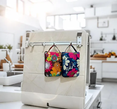 Vista 4 de Bolsas de compras reutilizables para cocina, plegable, con cremallera, diseño floral, resistente, paquete de 2