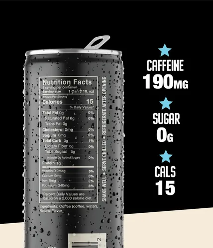 Vista 4 de Loco Coffee Black Cold Brew lata de 11 onzas, 12 unidades, cero azúcar, 190 mg de cafeína, sin gluten y sin lácteos, café helado bajo en calorías