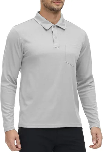 Vista 10 de Rdruko Polo para hombre con bolsillo de manga larga de secado rápido para golf al aire libre con cuello