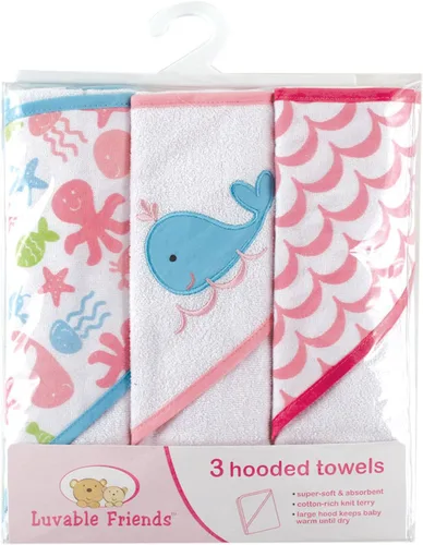 Vista 3 de Luvable Friends Toallas unisex con capucha de rizo de algodón para bebé, elefante básico, talla única
